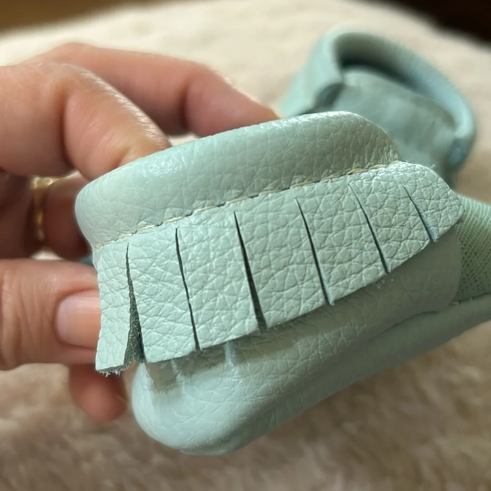 Baby premium leather Freshly Picked infant textured teal moccasins Size 1